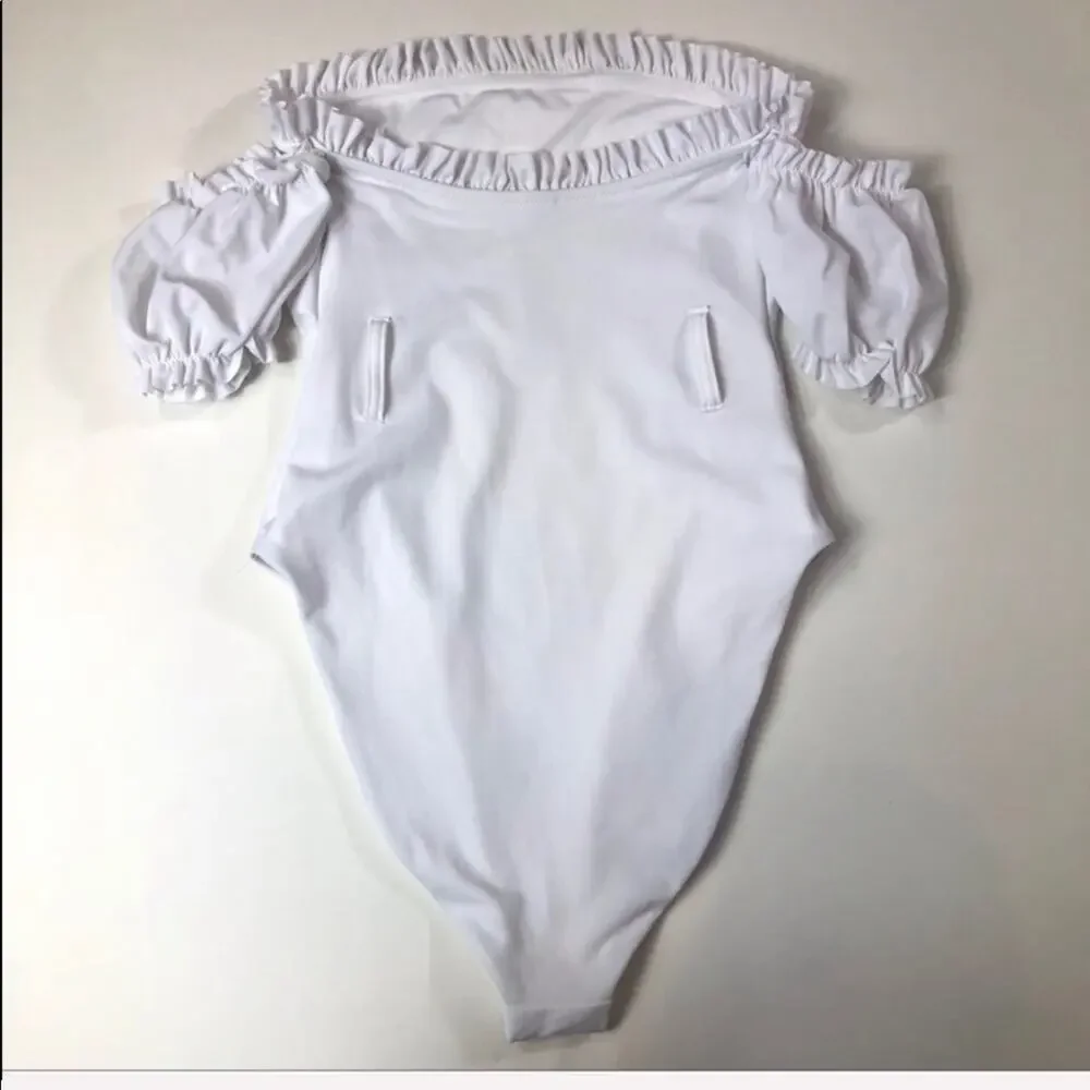 Something Navy one piece off shoulder swimsuit